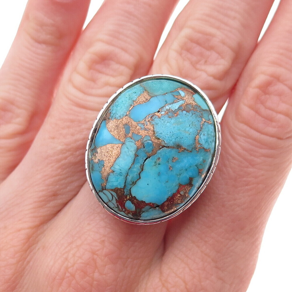 Felicia Design 925 Sterling Silver Vintage Real Mohave Turquoise Ring Size 7.25